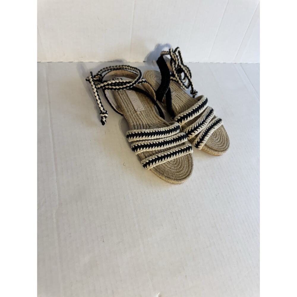 NWT Zara Black Cream Espadrille Crochet Strappy Sandal Girls 2 Boho Beach